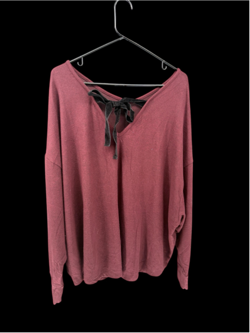 Women's Maurices Long Sleeve Burgundy Top with Black Tie Detail, Size XXL